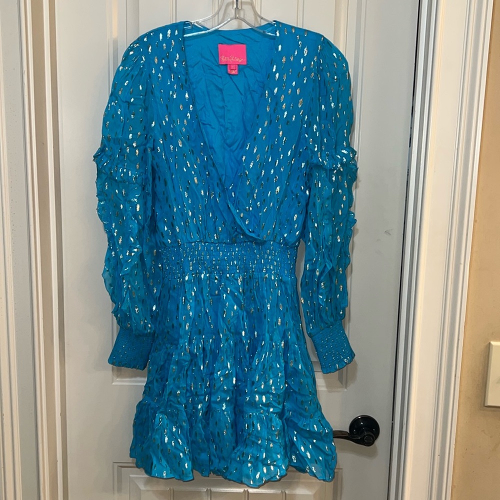 Lilly Pulitzer Heline Ruffle Dress in Turquoise Oasis size 4